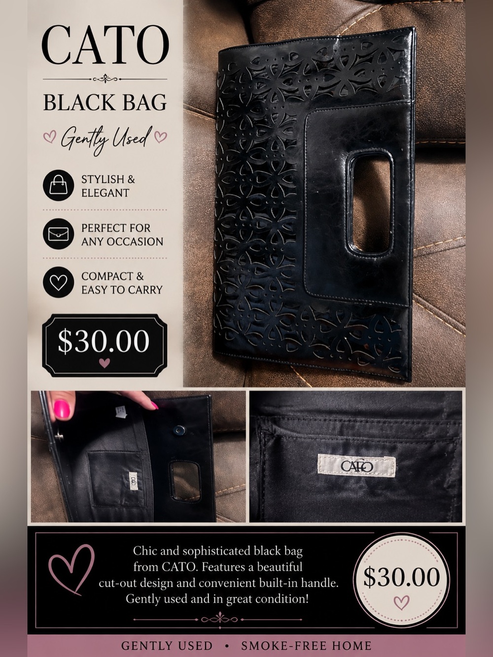 Cato Black Cut-Out Handle Wristlet Clutch